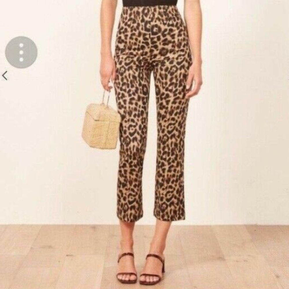 Reformation Leopard High Rise Slim Fit Cropped Marlon Pants Size 2